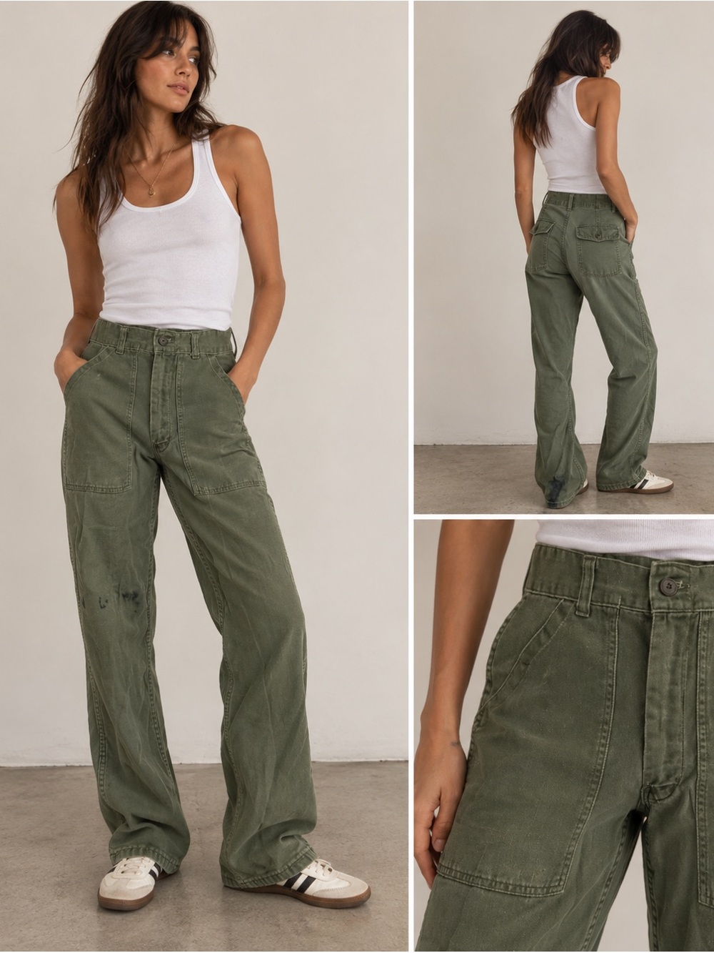 Vintage Army Green Cargo Utility Pants S/XS